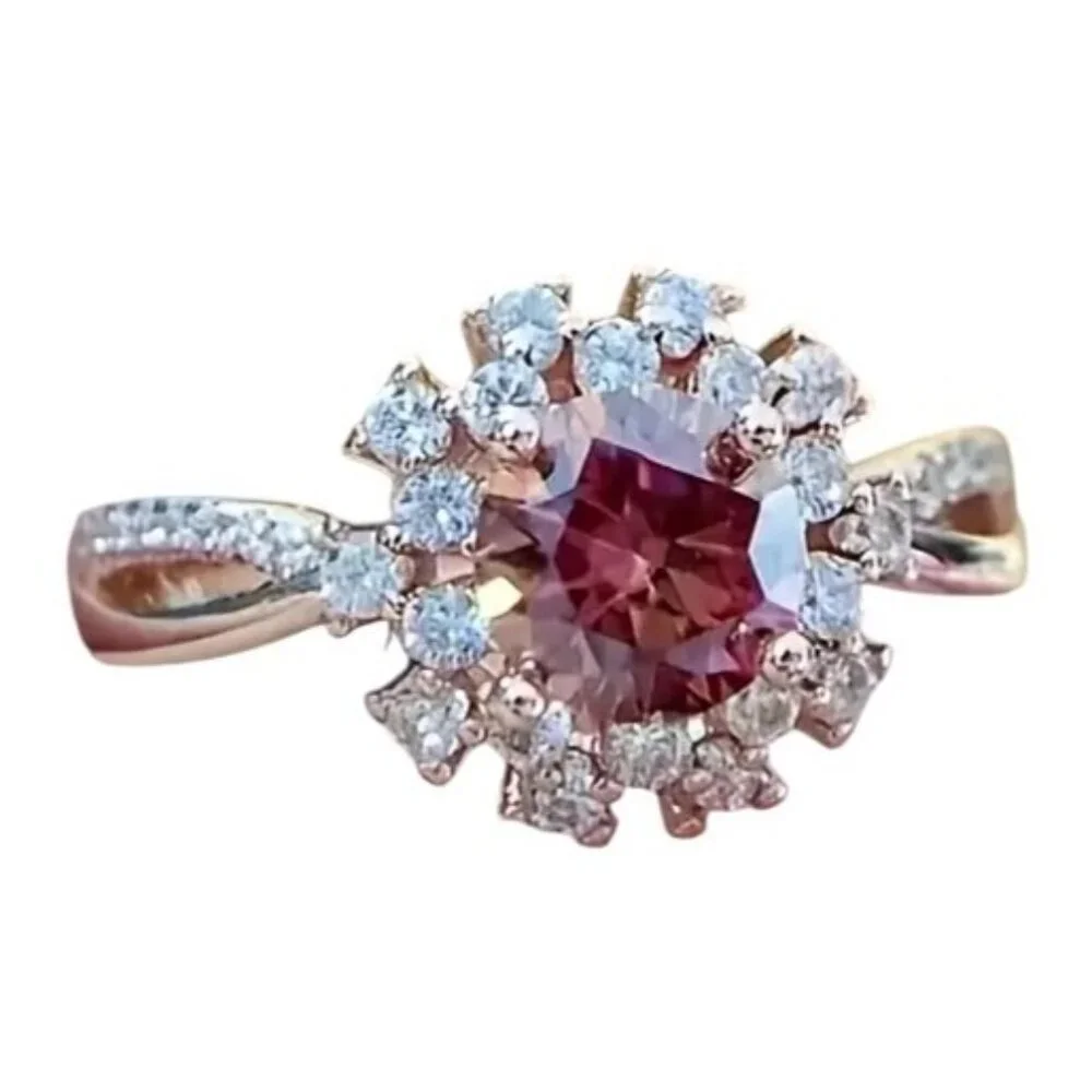 Round Cut Moissanite Halo Rose Gold Engagement Statement Anniversary Ring